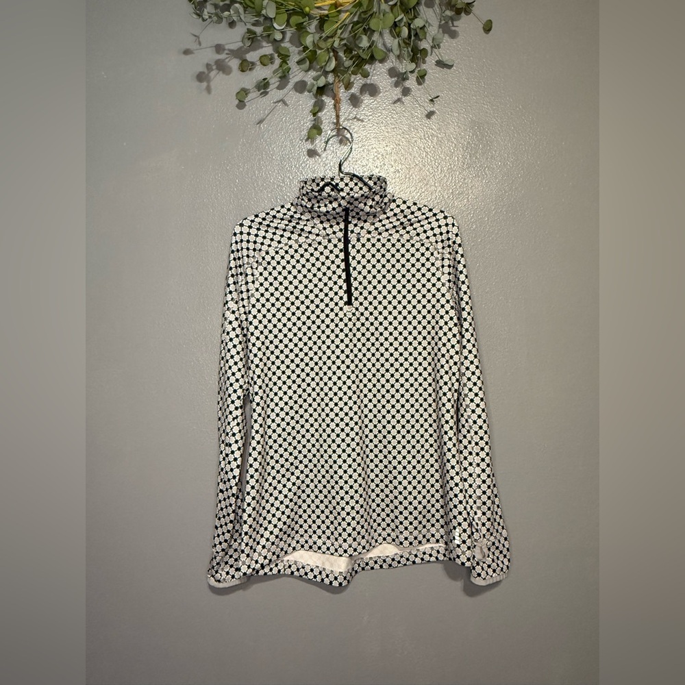 Lands' End Black and White Patterned quarter zip